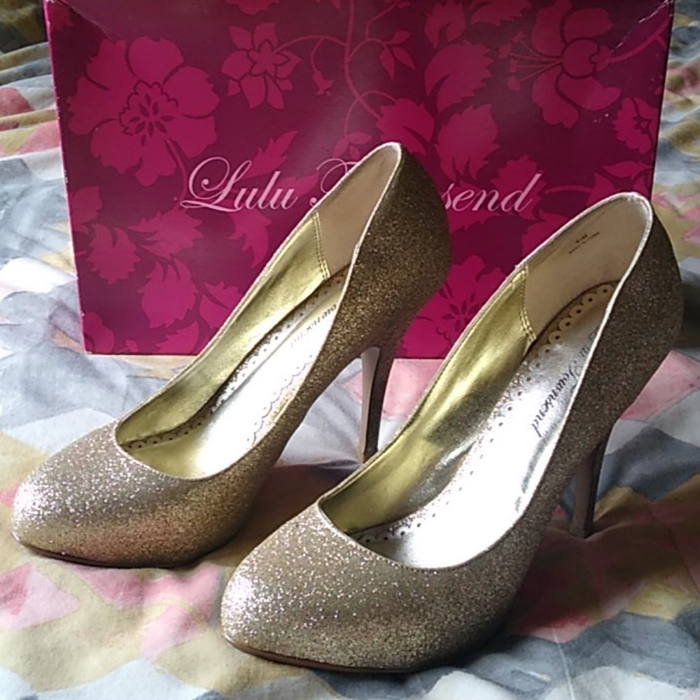 Lulu Townsend Vanessa heels in sparkly gold